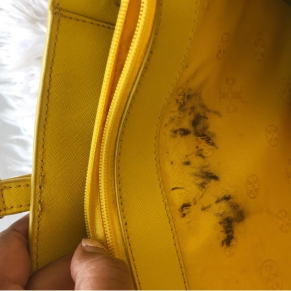 Tory Burch York Buckle Bright Yellow Safiano Leather Tote Work Travel - Picture 5 of 5